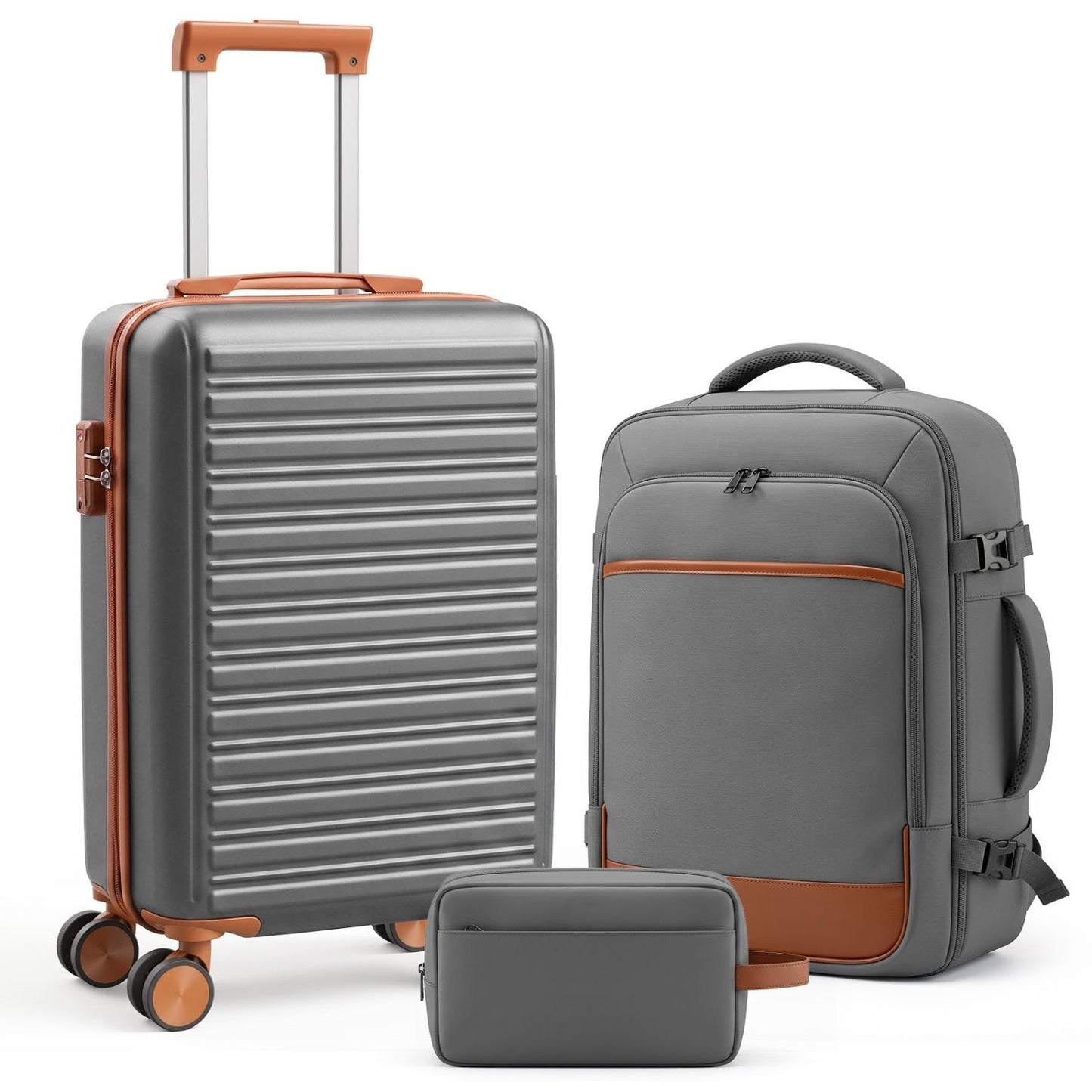 [vendor] 3-Piece Travel Luggage Set With Backpack, TSA Lock Hard