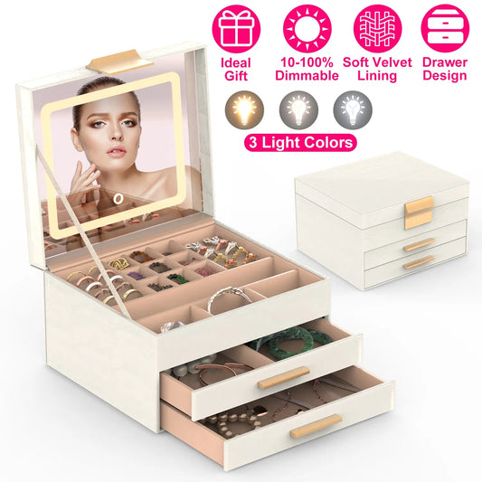 [vendor] Jewelry Box With LED Mirror 3-Layer Jewelry Organizer