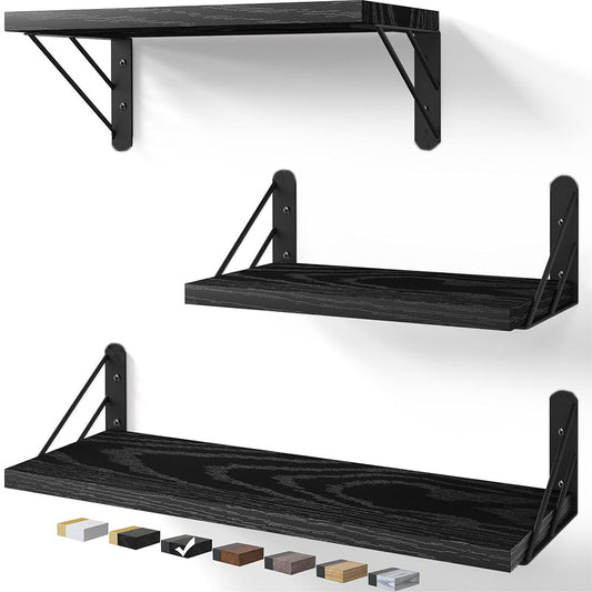 [vendor] 3x Wooden Floating Shelves Wall Mounted Display Storage