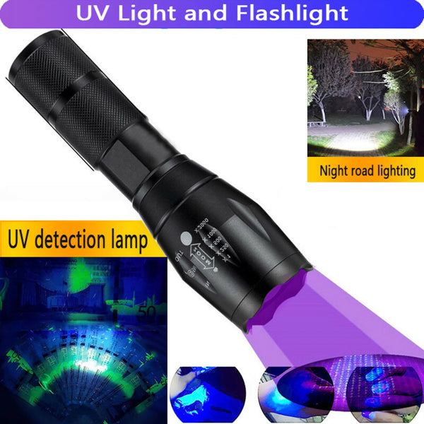[vendor] 2 IN 1 LED Flashlight UV White Zoomable LED Flashlight