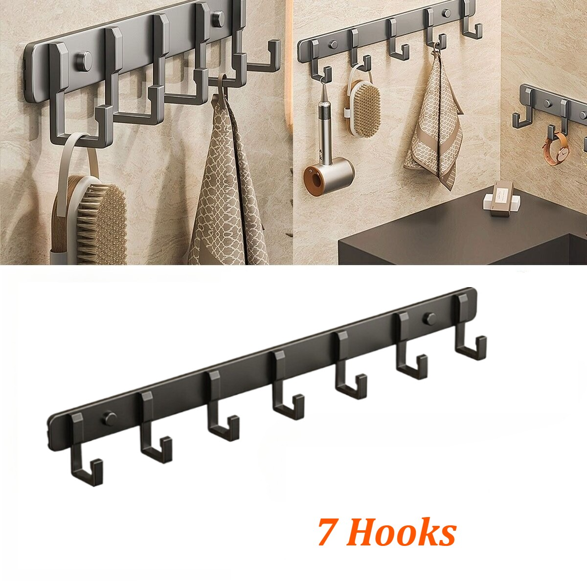[vendor] 7 Hooks Wall Mounted Hanger Key Coat Clothes Door Holder