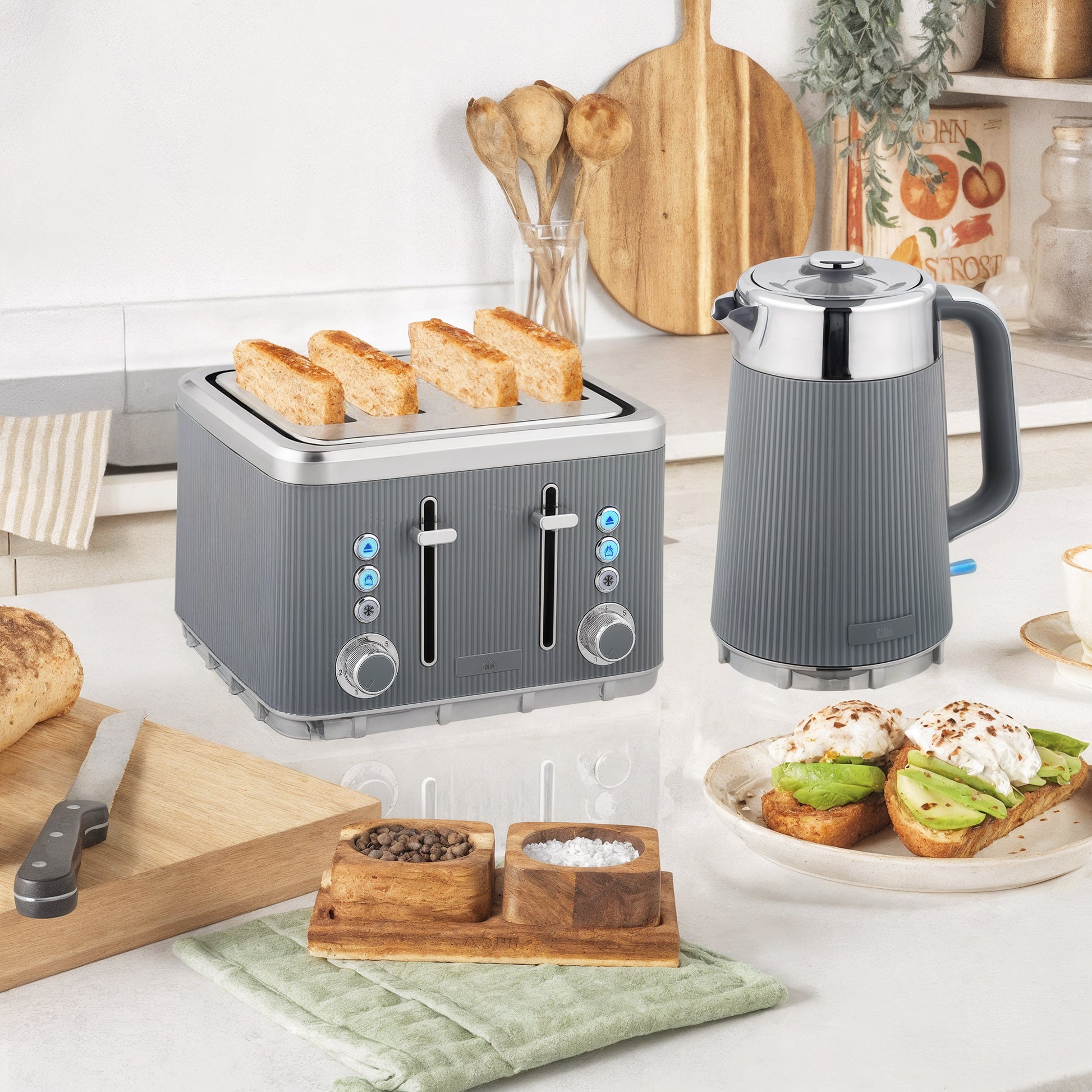 [vendor] Electric Stainless Steel Kettle And Toaster Set, 3000W