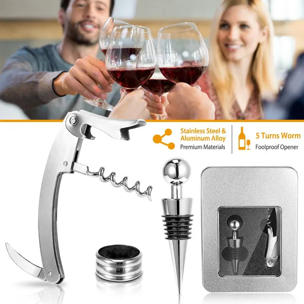 [vendor] 3Pcs Corkscrew Bottle Opener Set Tool Foil Cutter Drip