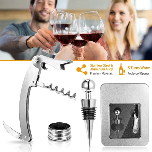 [vendor] 3Pcs Corkscrew Bottle Opener Set Tool Foil Cutter Drip