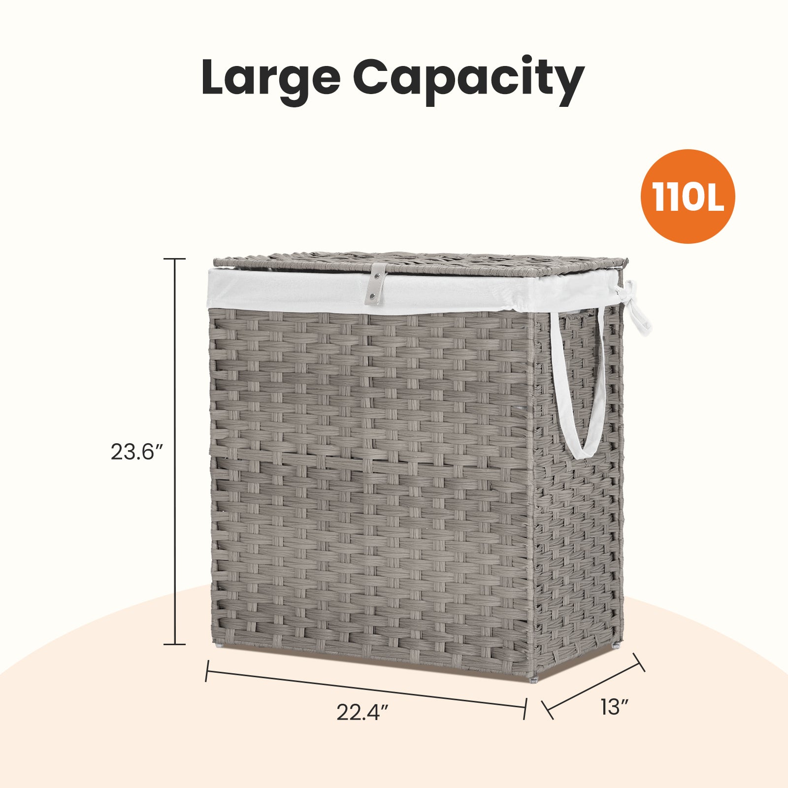 [vendor] Laundry Basket With Lid, 110 L Hand-Woven Pp Rattan