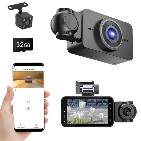 [vendor] WiFi FHD 1080P 3 Channel Car Dash Cam Front Rear Inside