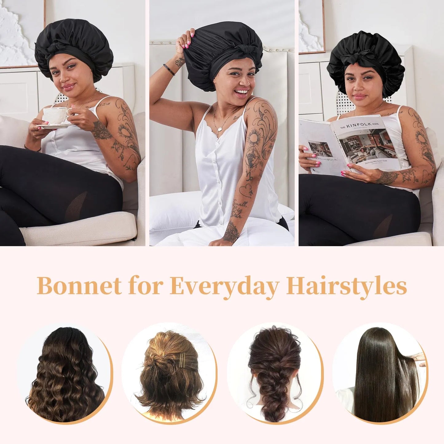 [vendor] Silk Bonnet For Sleeping Women, Satin Hair Bonnet For