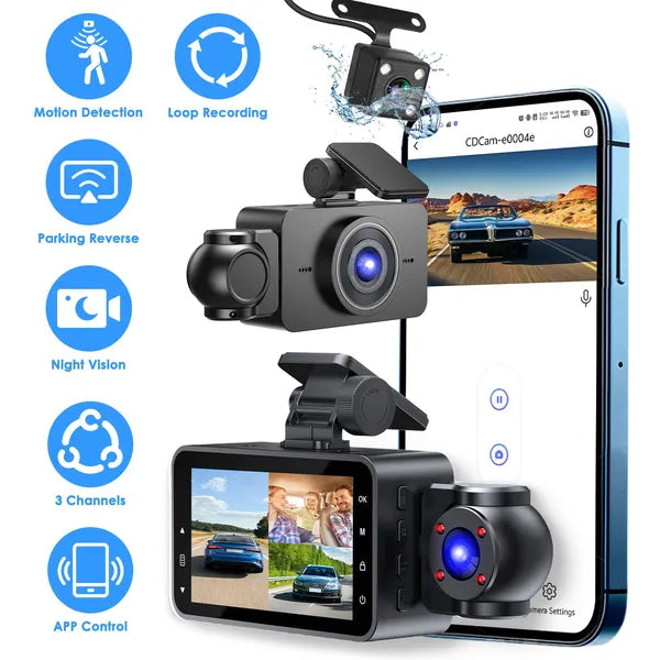 [vendor] WiFi FHD 1080P 3 Channel Car Dash Cam Front Rear Inside
