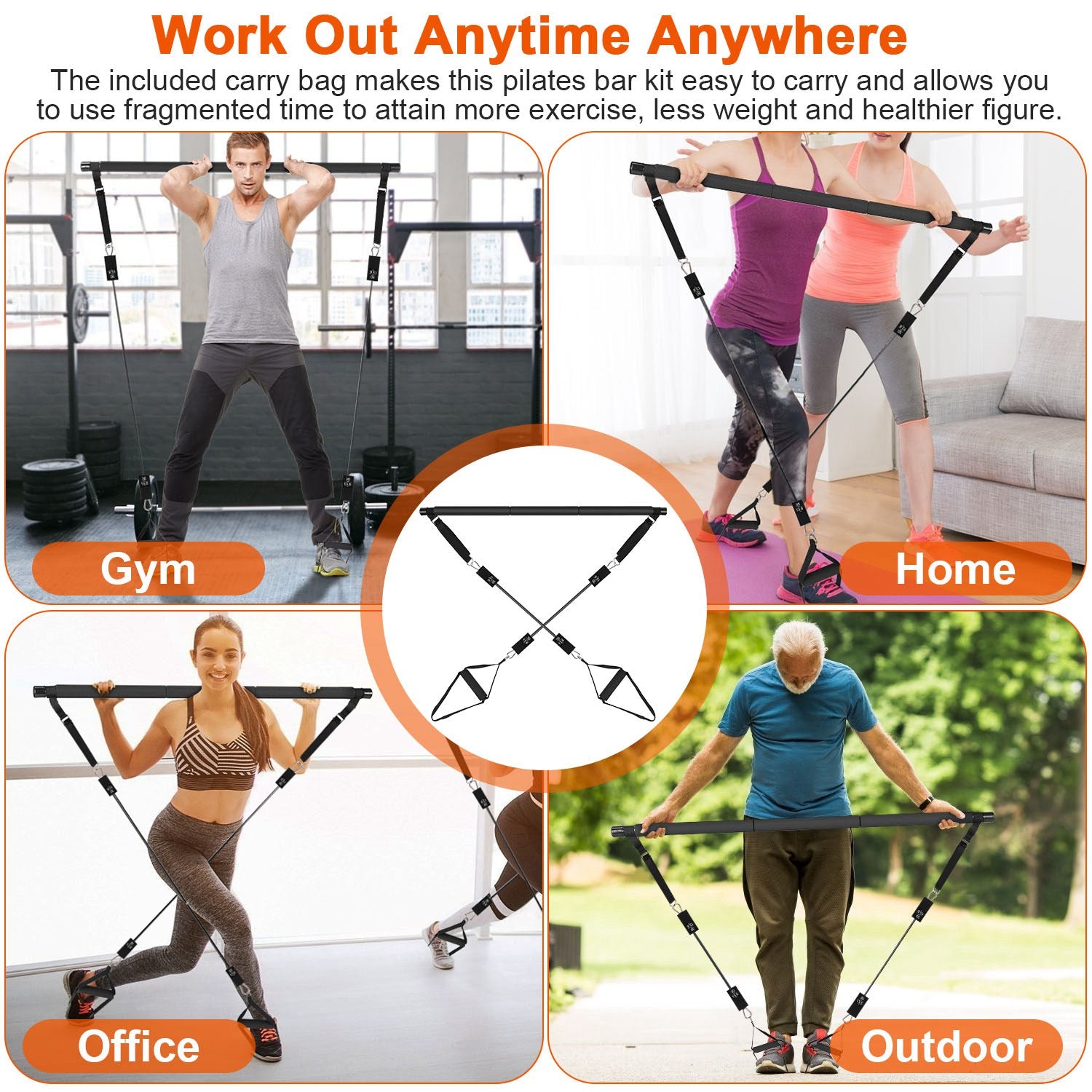 [vendor] 100LBS OR 180LBS Band Options - 1Pc Pilates Bar Kit