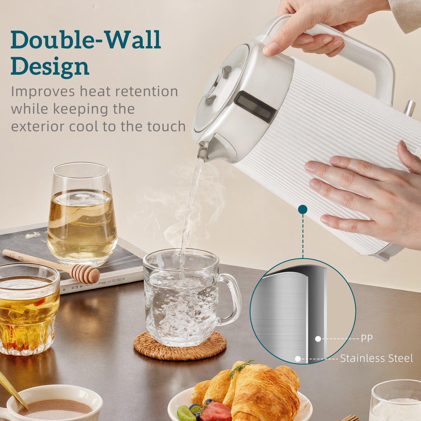 [vendor] Electric Stainless Steel Kettle And Toaster Set, 3000W