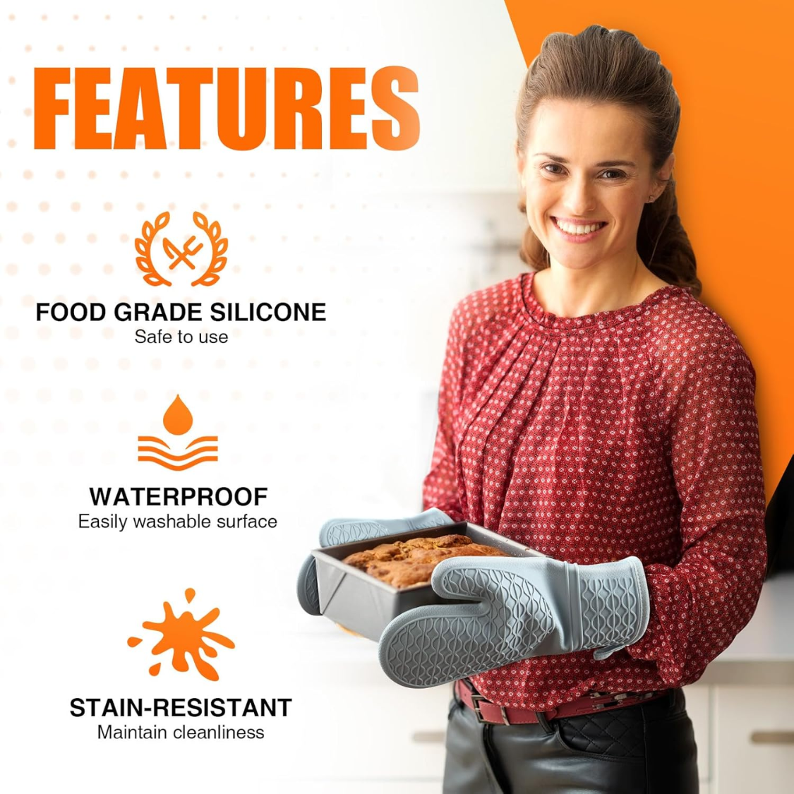 [vendor] Silicone Oven Mitts, Heat Resistant 2PCS Oven Mitts With