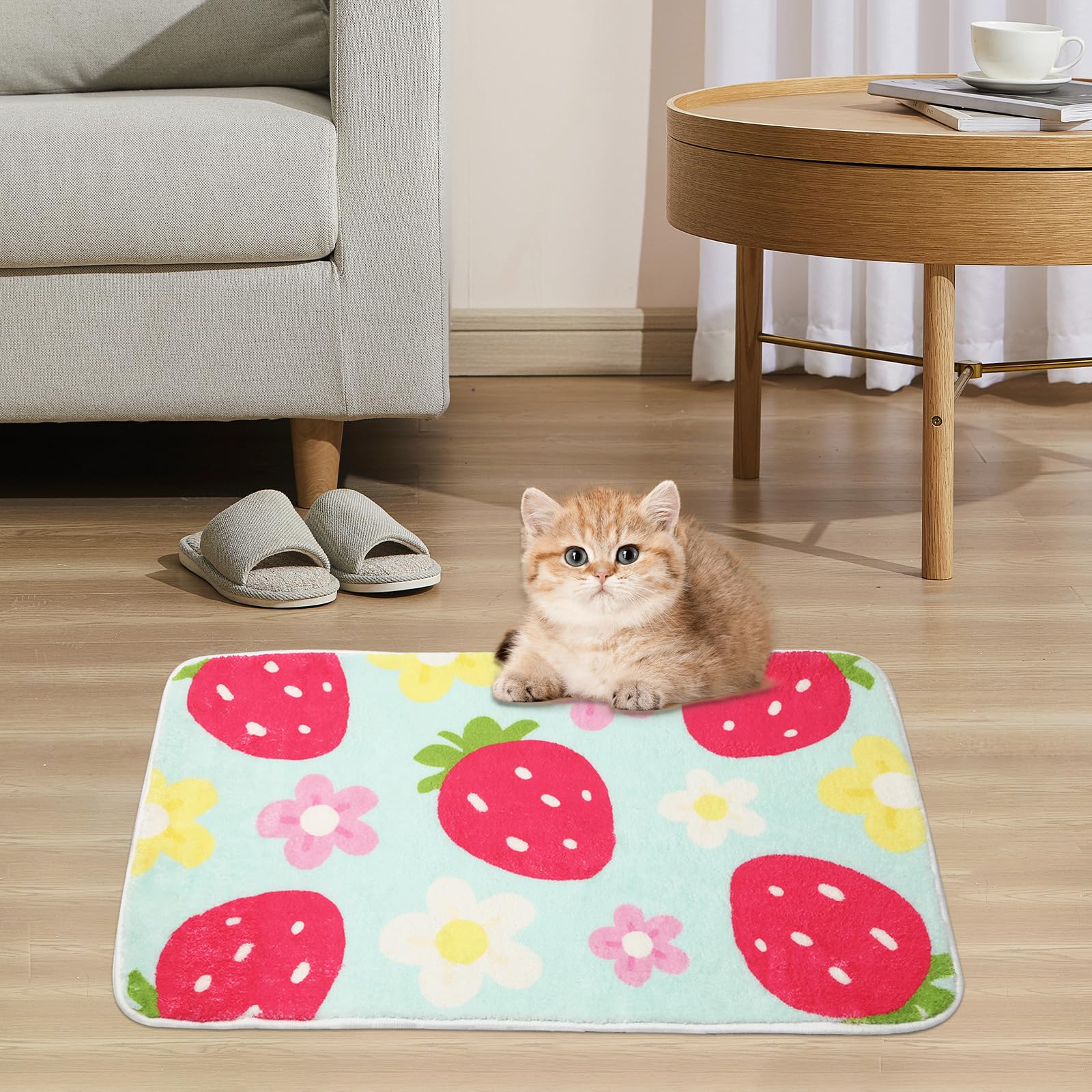 [vendor] Cute Strawberry Flower Bath Mat, Green Bathroom Rugs