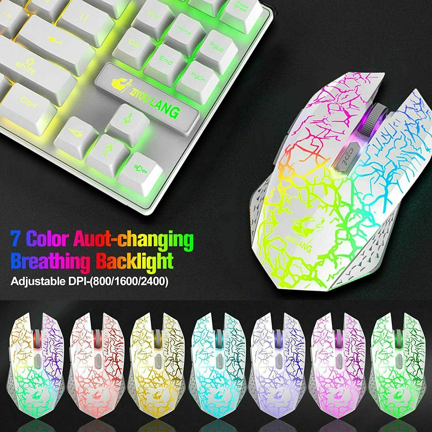 [vendor] T87 Wireless Gaming Keyboard And Mouse Rainbow Backlit