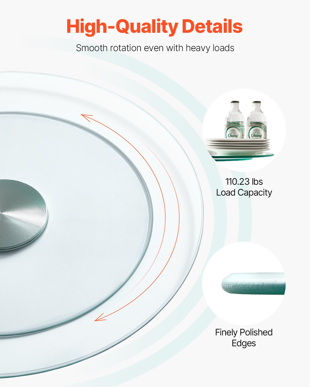 [vendor] 20 In Glass Lazy Susan Turntable, 360° Rotation Round