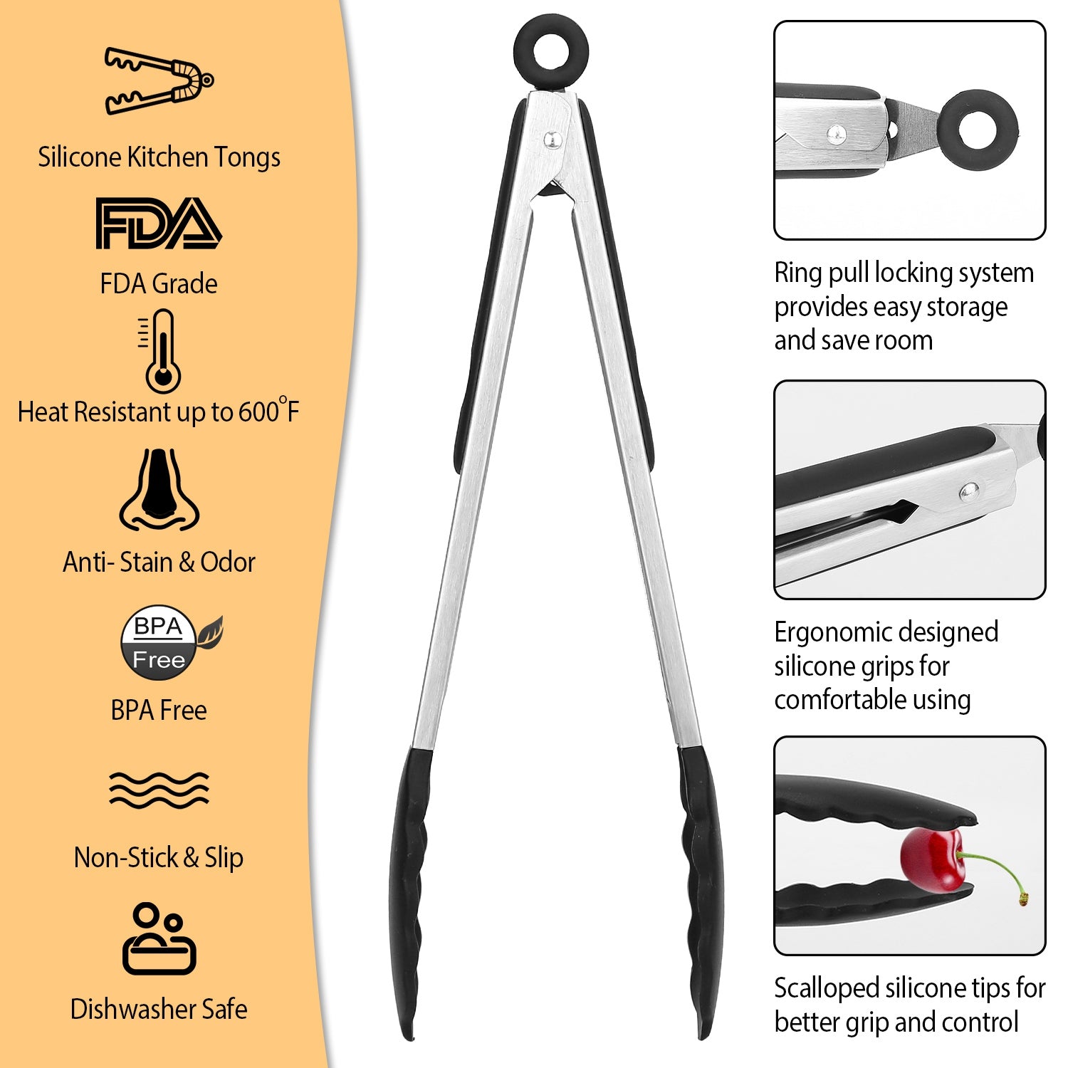 [vendor] 3Pcs Per Set Kitchen Tongs Stainless Steel Locking Food