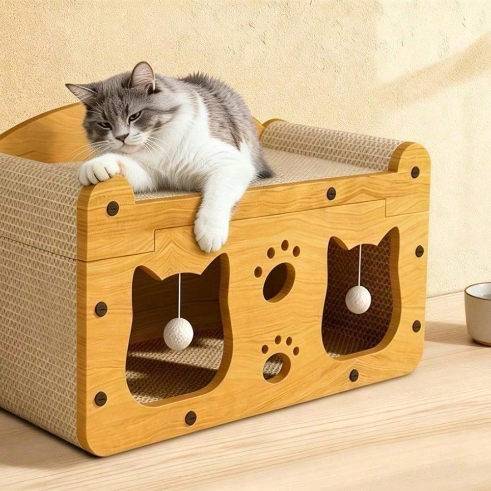 [vendor] Multi-Style Double-Layer Cat Scratcher House, 2-Tier Large Cat