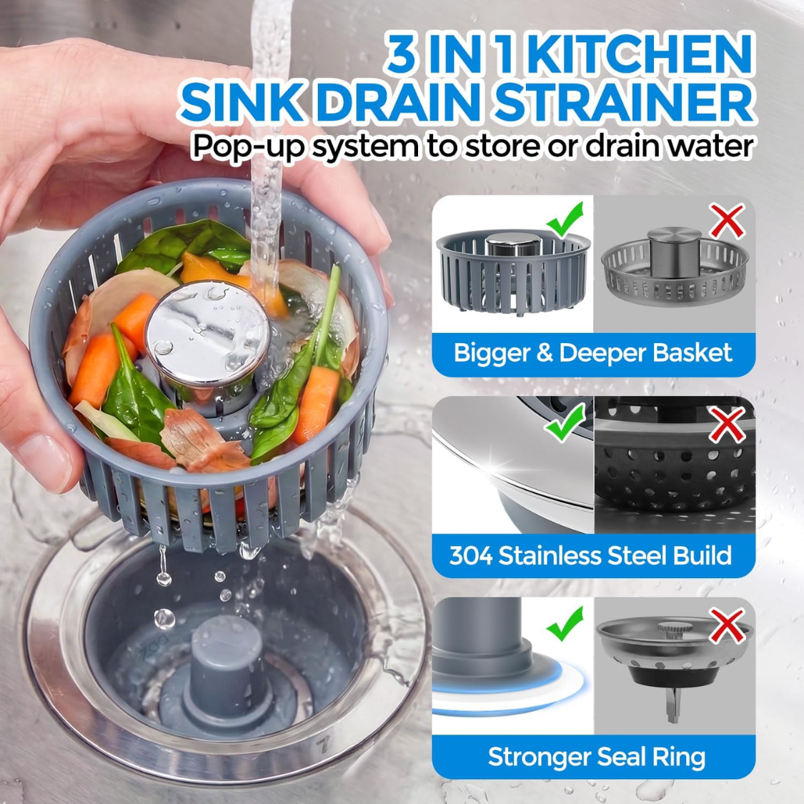 [vendor] Sink Drain Strainer Sink Stopper Kitchen Drain, 3 In 1