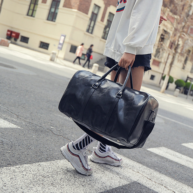 [vendor] Men PU Leather Duffle Gym Bag Weekend Bag Luggage Travel