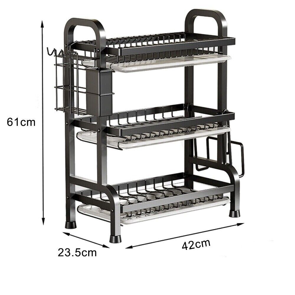 [vendor] 3 Tier Dish Drainer Rack With Drip Tray Cutlery Holder