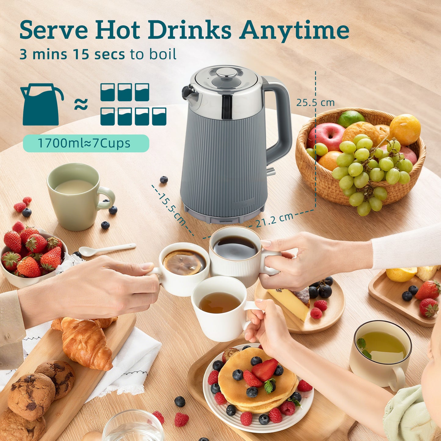 [vendor] Electric Stainless Steel Kettle And Toaster Set, 3000W