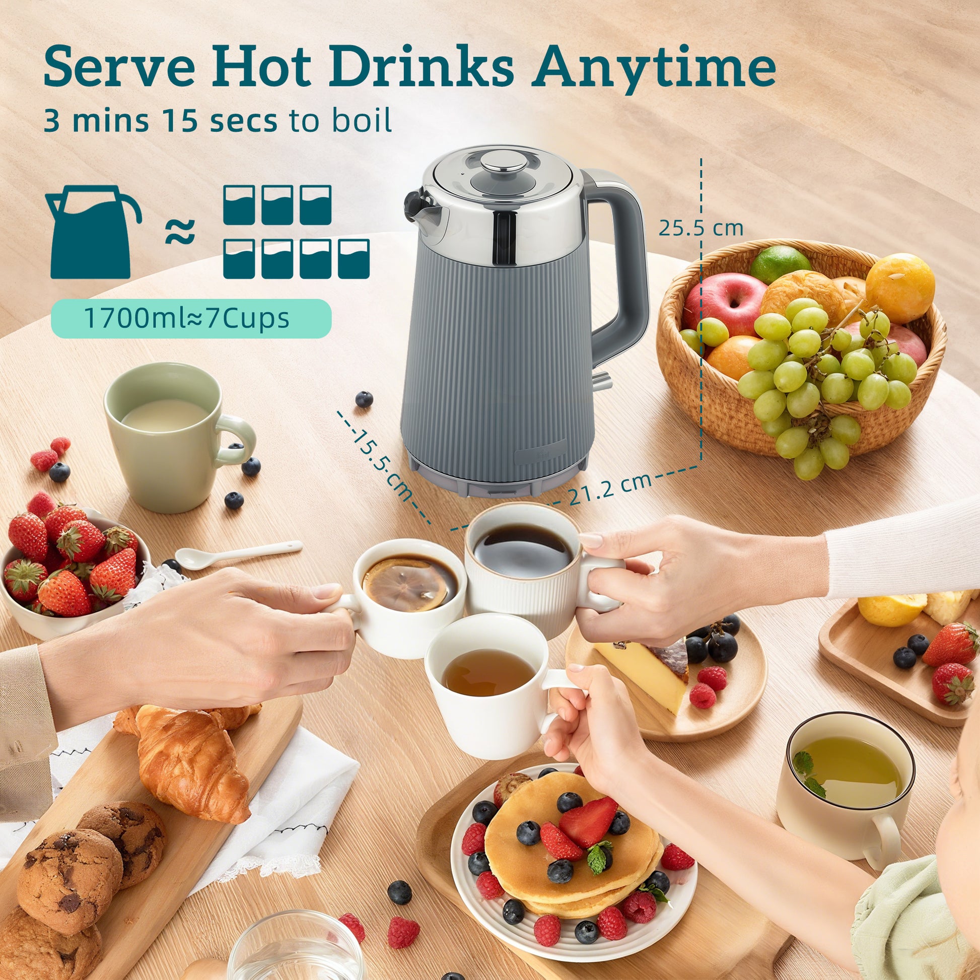 [vendor] Electric Stainless Steel Kettle And Toaster Set, 3000W