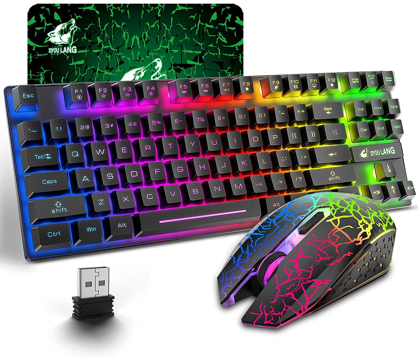 [vendor] T87 Wireless Gaming Keyboard And Mouse Rainbow Backlit