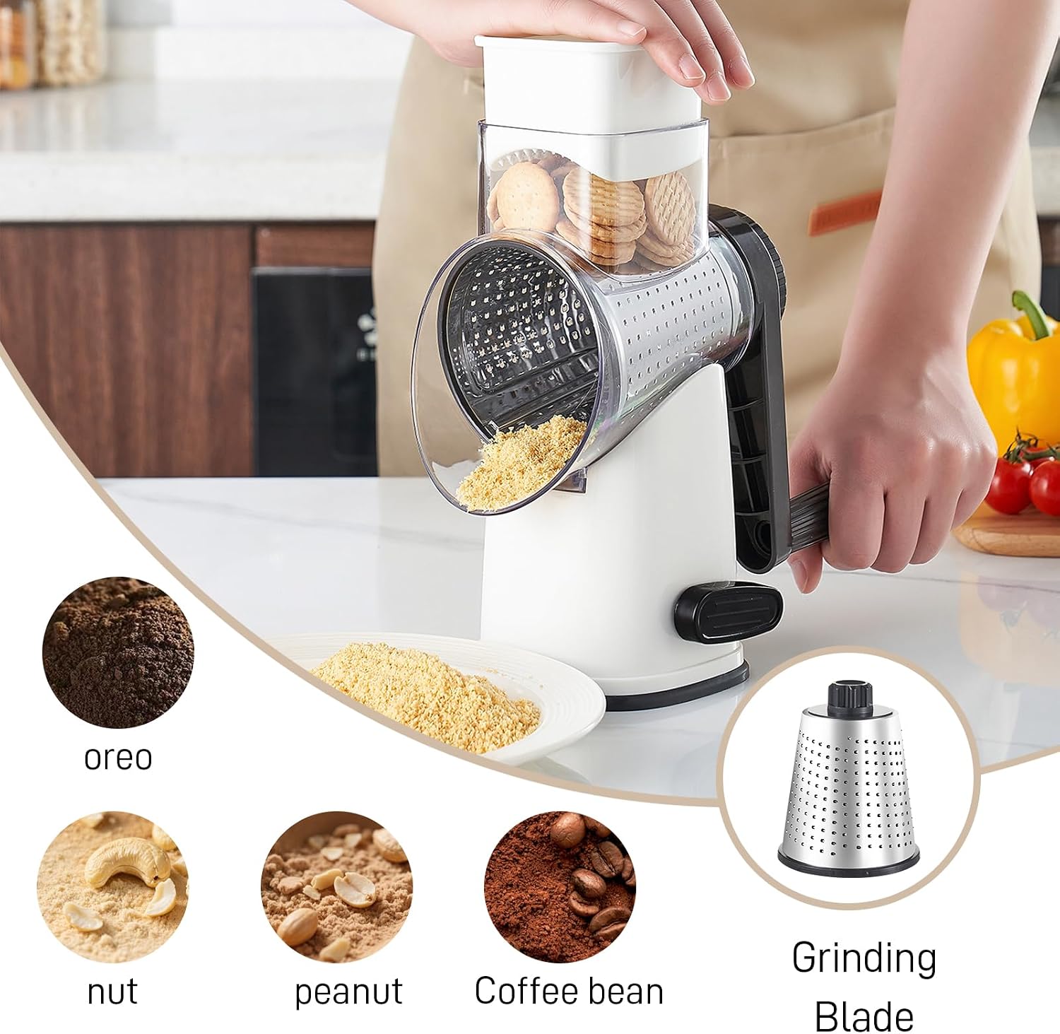 [vendor] 4 In 1 Large Cheese Grater, Hand Crank Rotary Shredder,