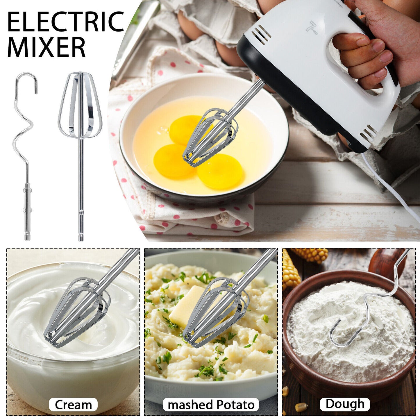 [vendor] Electric Handheld Whisk 7 Speed Hand Mixer Kitchen Egg